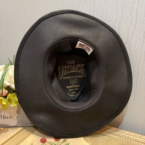 Minnetonka The Outback Buffalo Nickel Hat Genuine Leather Black Sz S - Picture 9 of 16
